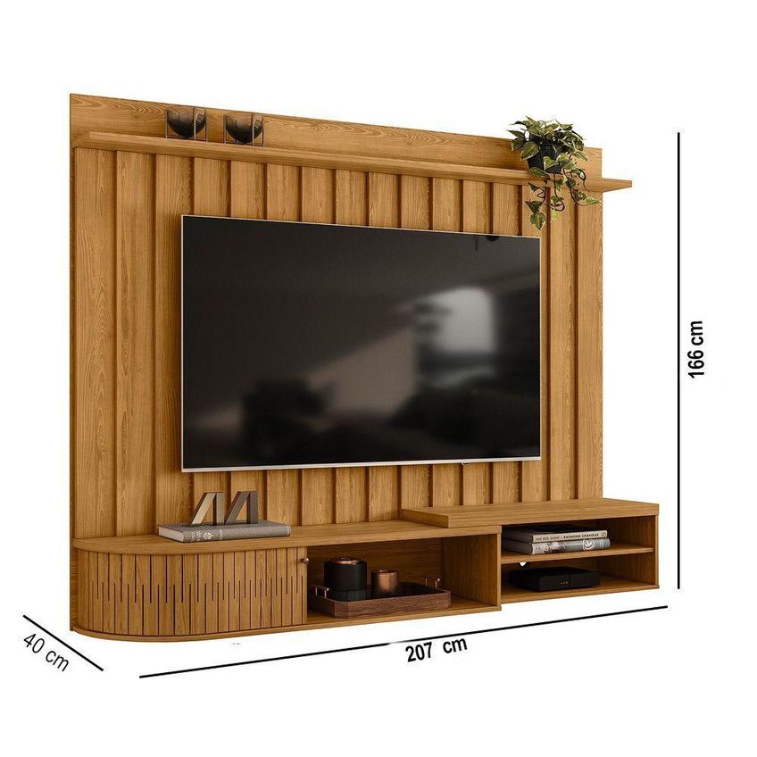 Painel Para TV Elvano 75" 207cm MDP Bancada Suspensa Cumaru M20 Café D'Rossi - imagem 2