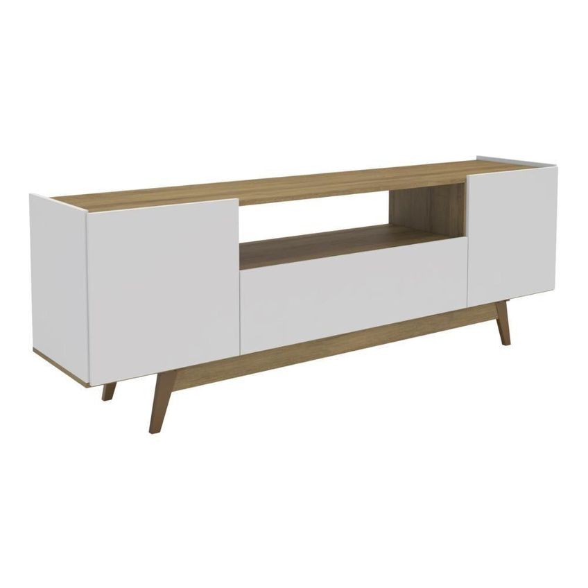 Rack Para TV Até 72" 182cm MDP Com 3 Portas Retrô Mel-Branco Multimóveis - imagem 4