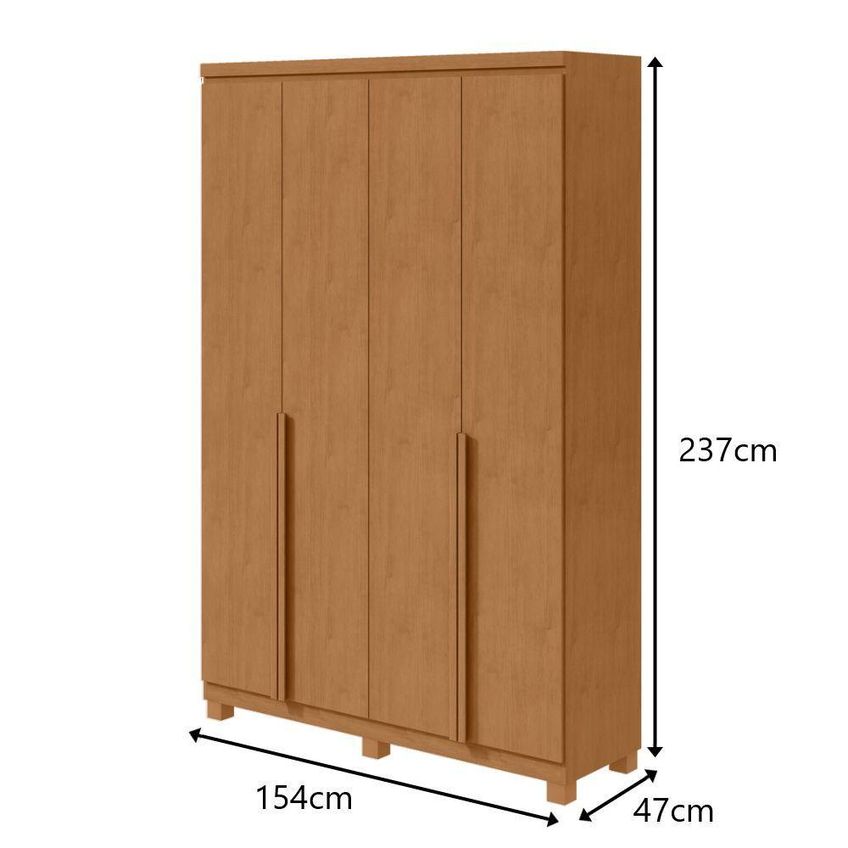 Guarda Roupa Solteiro E Closet Alonzo 4 Portas De Bater 2 Gavetas MDF Amendoa Clean Móveis Lopas - imagem 3