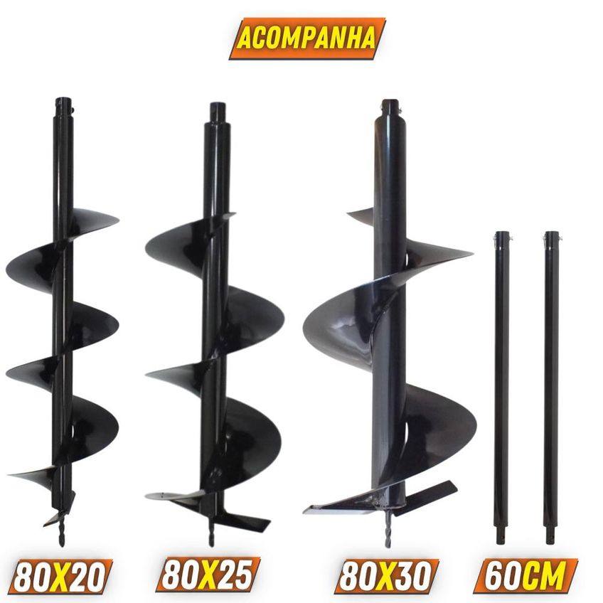 Perfurador de Solo Duratork DPS523G a Gasolina 52cc 2,5hp de Potência + 3 Brocas 80x20, 80x25, 80x30 para Plantio e Construção Civil + 2 Extensão - imagem 3