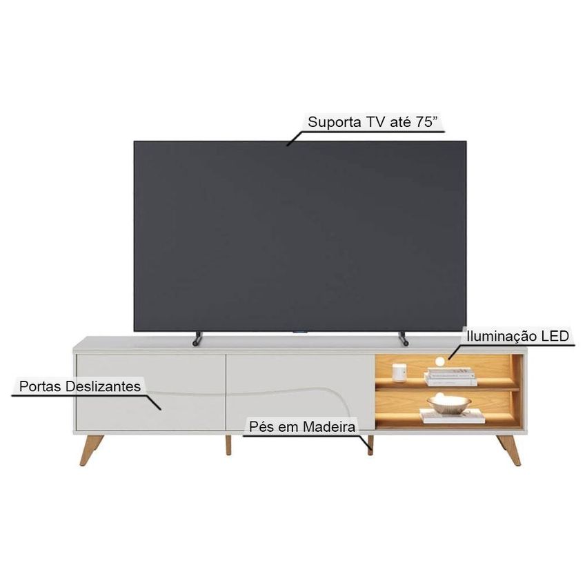 Rack Bancada Amalfi Para TV 75" 216cm MDF-MDP Com LED Colibri Móveis - imagem 3