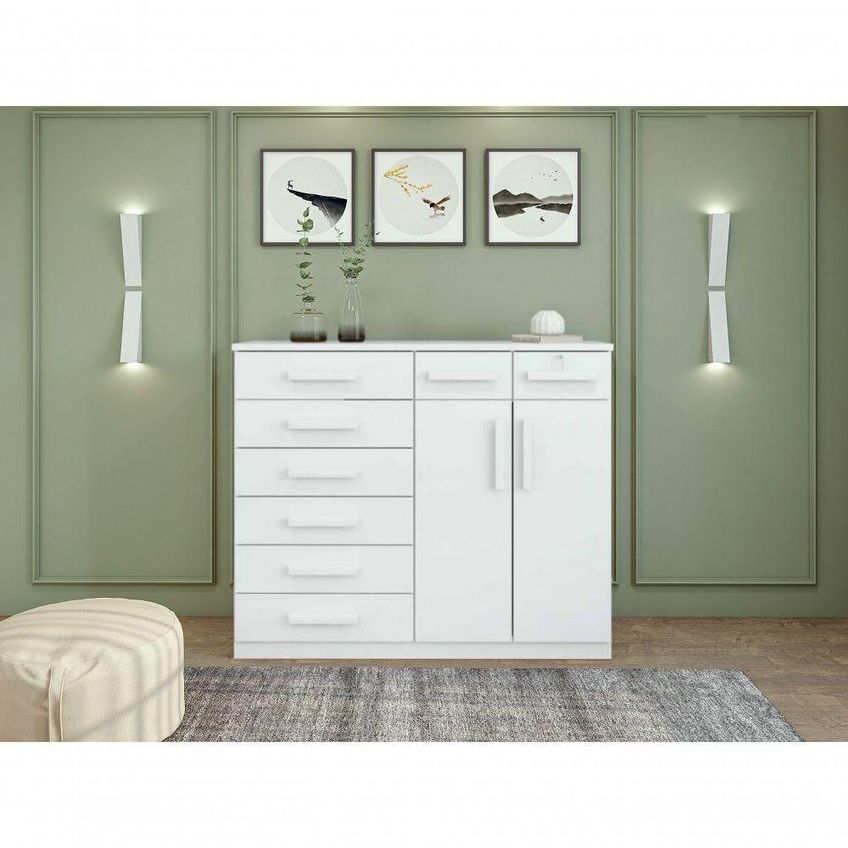 Comoda Toronto 2 Portas 8 Gavetas Mdp Mdf Puxador Mdf Branco Móveis Lopas - imagem 3