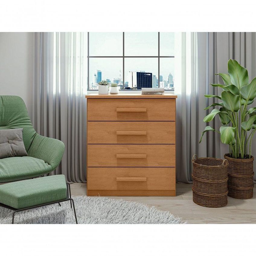 Comoda Baião 4 Gavetas MDP MDF Puxador em MDF Amêndoa Móveis Lopas - imagem 3
