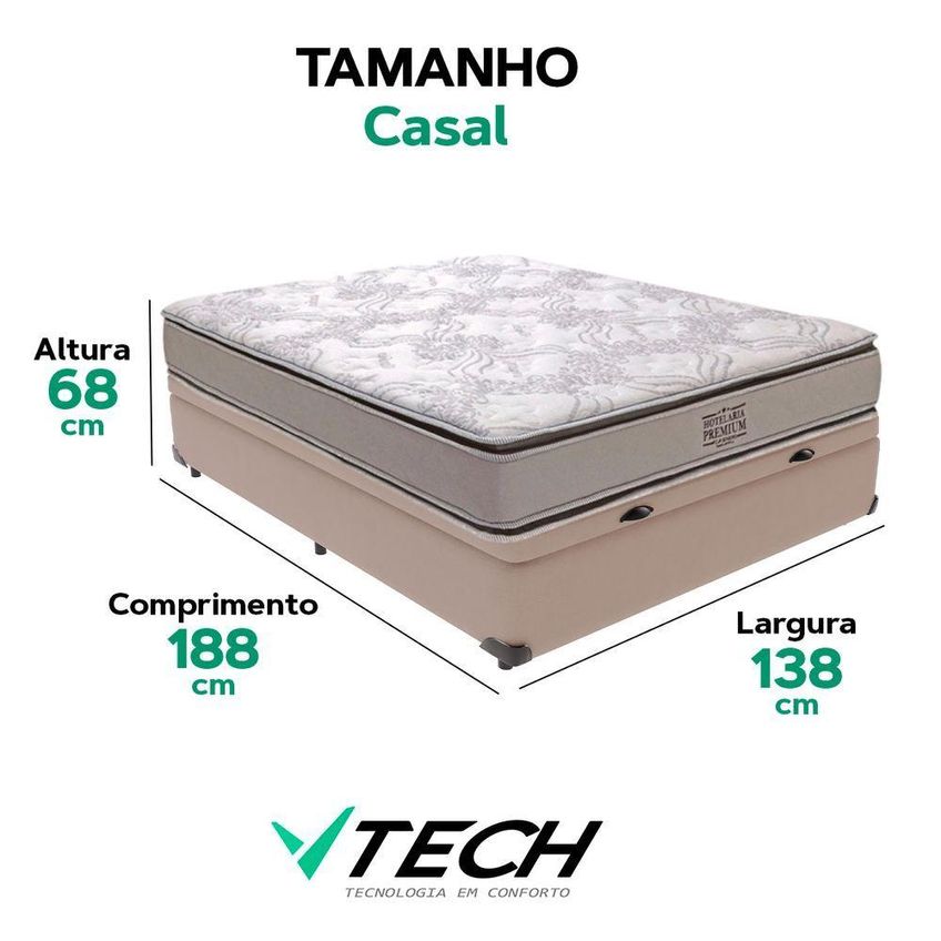 Cama Box Com Baú Casal Four Season Bravus Molas Ensacadas Pillow Top Bege Vtech - imagem 3
