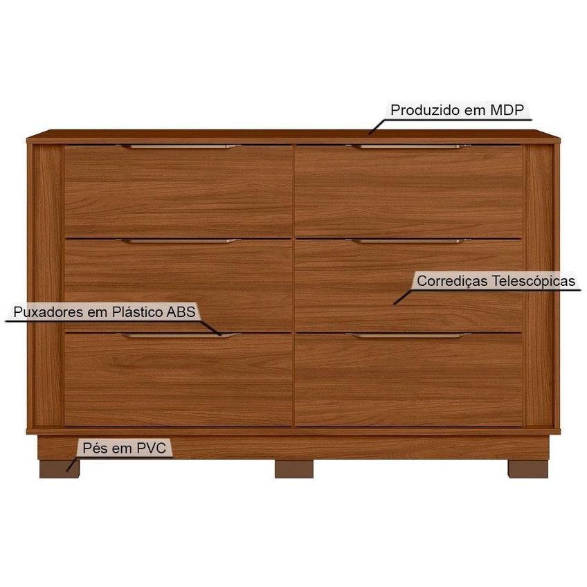 Cômoda Giardino 6 Gavetas MDP Puxador ABS Nogueira Touch Demóbile - imagem 5