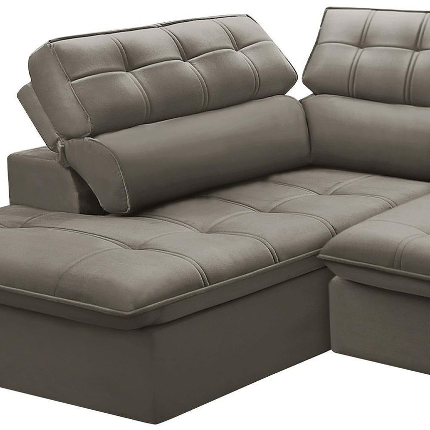 Sofá Com Chaise Solin F04 3 Lugares Retrátil E Reclinável 243cm Marrom Claro Lyam Decor - imagem 3