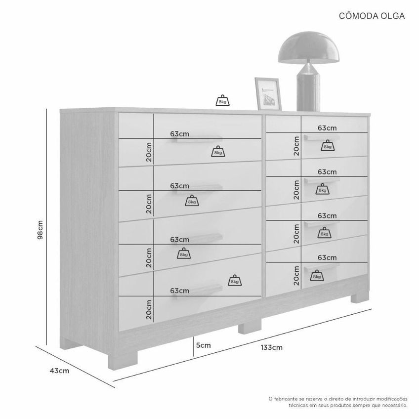 Cômoda Olga 8 Gavetas MDF-MDP Com Puxador em MDF Cinamomo JCM Moveleira - imagem 4