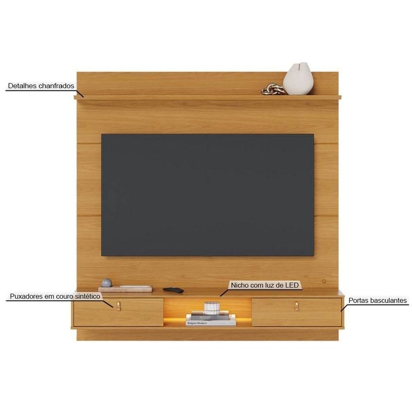 Painel Para TV Bali 60" 160cm MDF MDP com LED Off White Naturale Colibri Móveis - imagem 3