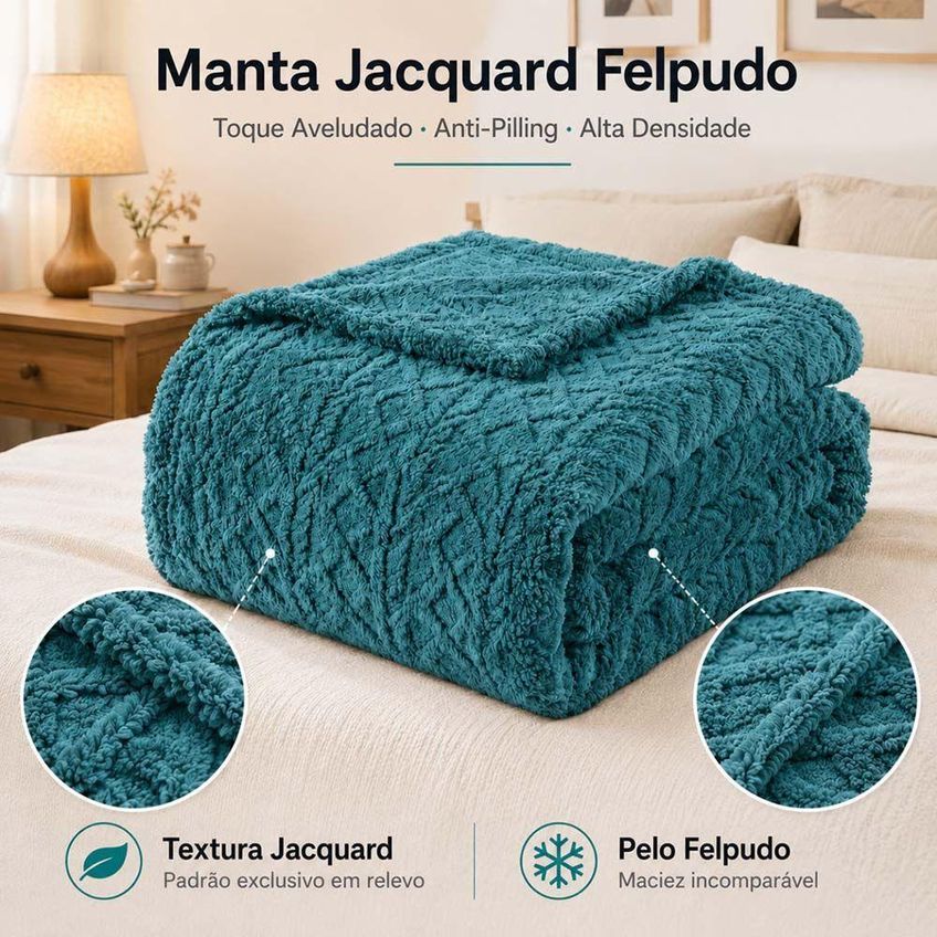 Cobertor Manta Atacama Casal 180x200cm Poliéster Jacquard Relevo Dupla Face Verde Clara Luz Decora - imagem 2