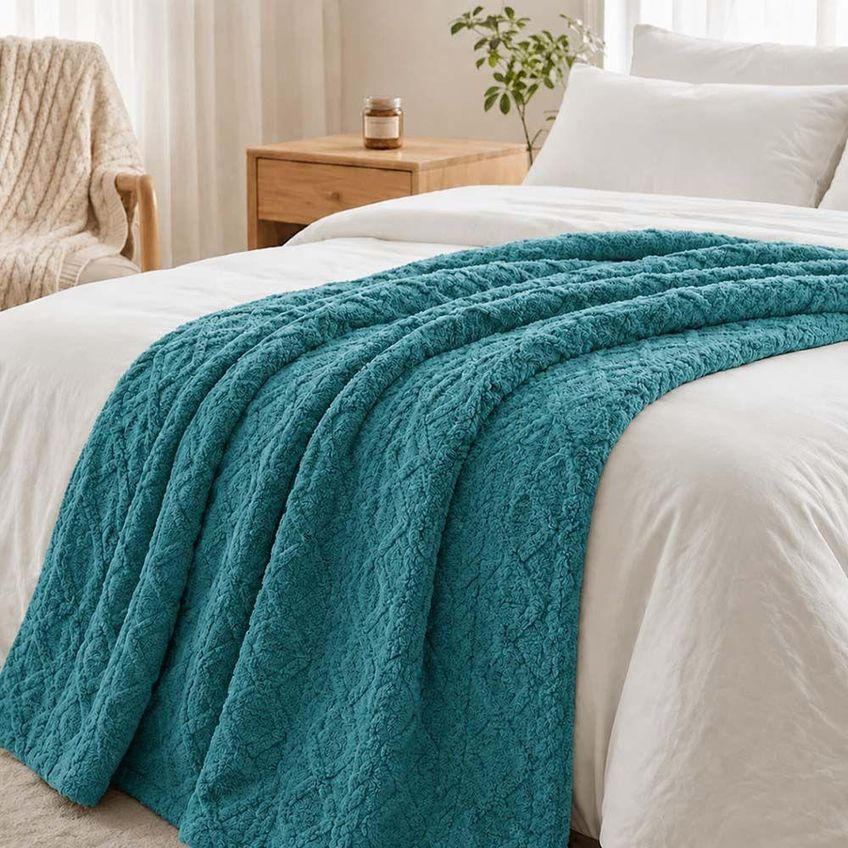 Cobertor Manta Atacama Casal 180x200cm Poliéster Jacquard Relevo Dupla Face Verde Clara Luz Decora - imagem 3