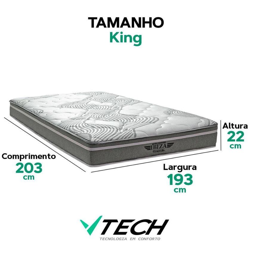 Colchão King Mola D28 Ibiza Molas Ensacadas Branco 193x203x22 Vtech - imagem 5