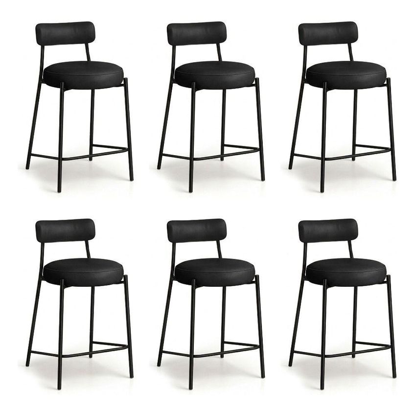 Banqueta Alta Londres Pu Assento Courino Base Fixa Encosto 75cm Preto D'rossi - imagem 2