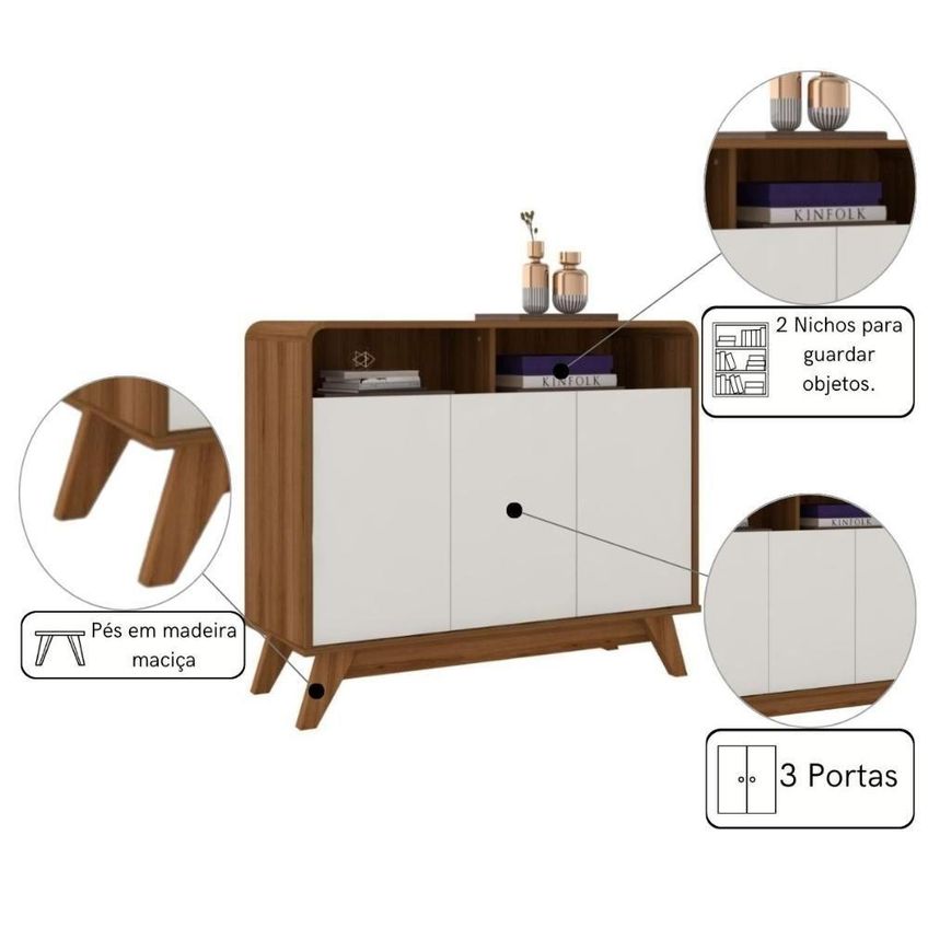 Bancada Nature Moderno 3 Portas 1 Gaveta MDF 95cm Amadeirado Mais De Casa - imagem 3
