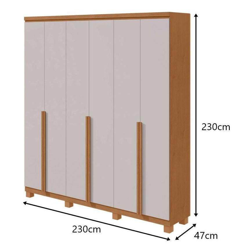Guarda Roupa Casal Alonzo 6 Portas De Bater 4 Gavetas Mdf Amendoa Clean Off White Móveis Lopas - imagem 3