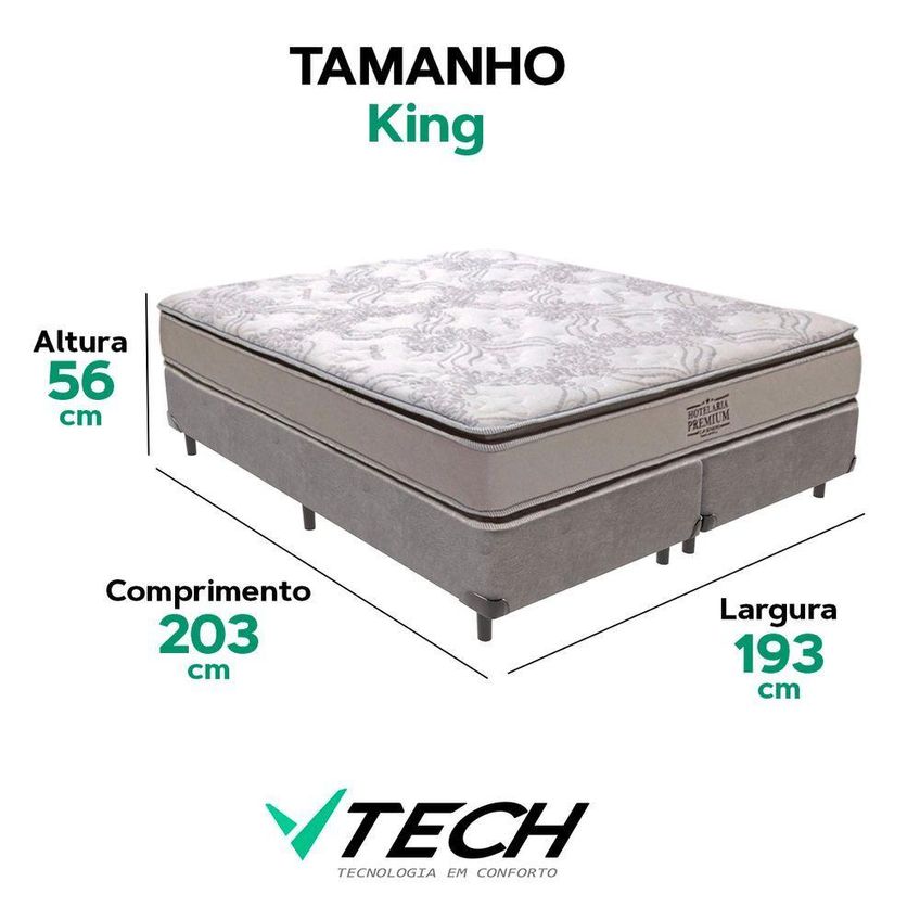 Cama Box Com Colchão King Four Season Pillow Top Molas Ensacadas Cinza Vtech - imagem 5