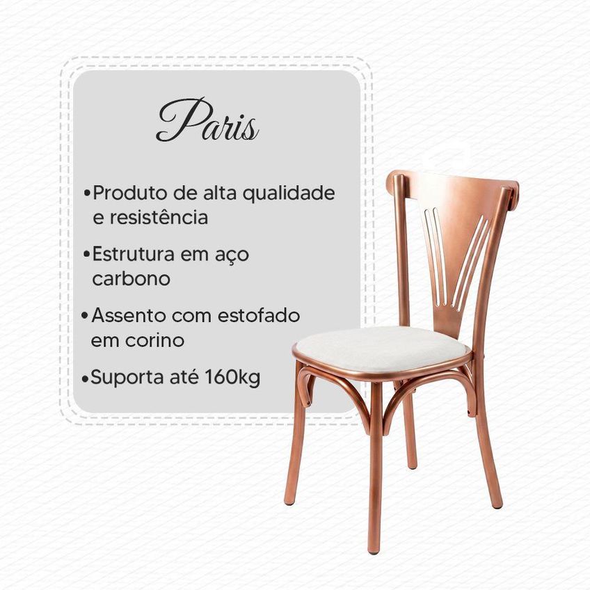 Kit 2 Cadeiras Paris Luxo Estrutura Aço Cobre E Branca Móveis Iberia - imagem 3