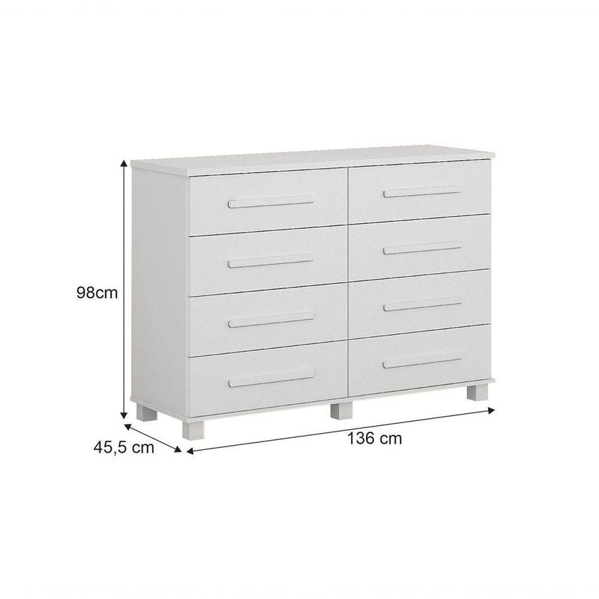 Cômoda San Marino 8 Gavetas MDF Com Puxadores De Madeira Branco Leifer Móveis - imagem 2