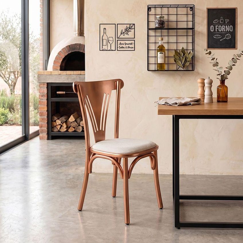 Kit 2 Cadeiras Paris Luxo Estrutura Aço Cobre E Branca Móveis Iberia - imagem 5