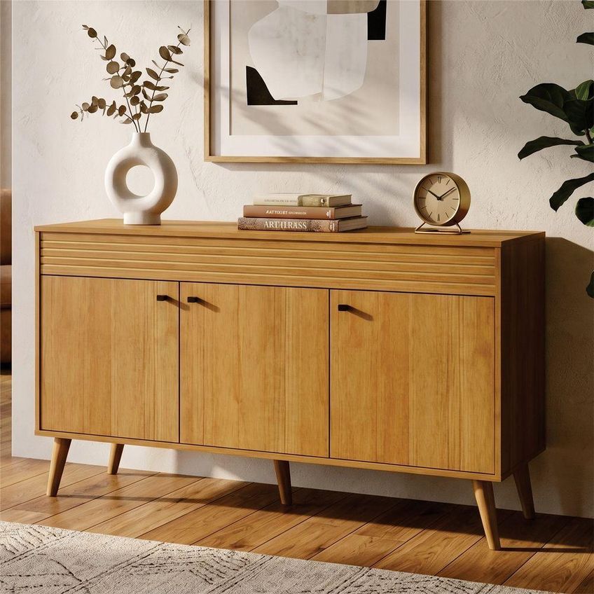 Buffet Jade Gold 3 Portas 3 Prateleiras MDF com Pés Inclinados Cinamomo Leifer Móveis - imagem 4