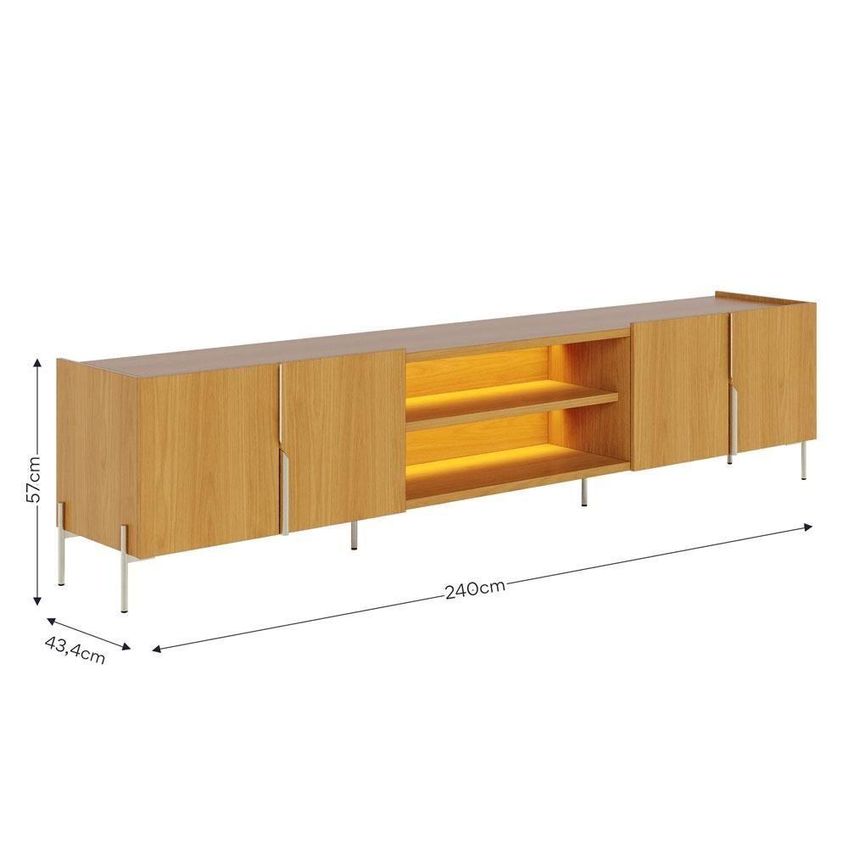 Rack Bancada Maggiore Para TV 85" 240cm MDP com LED Off White Colibri Móveis 4 Portas - imagem 2