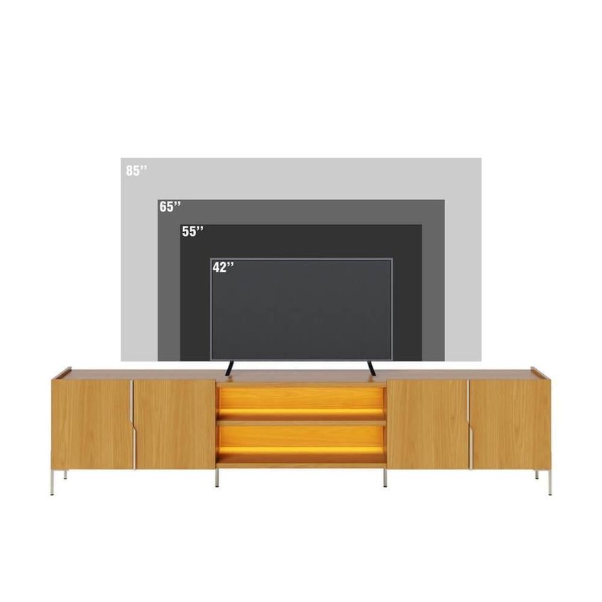 Rack Bancada Maggiore Para TV 85" 240cm MDP com LED Off White Colibri Móveis 4 Portas - imagem 3