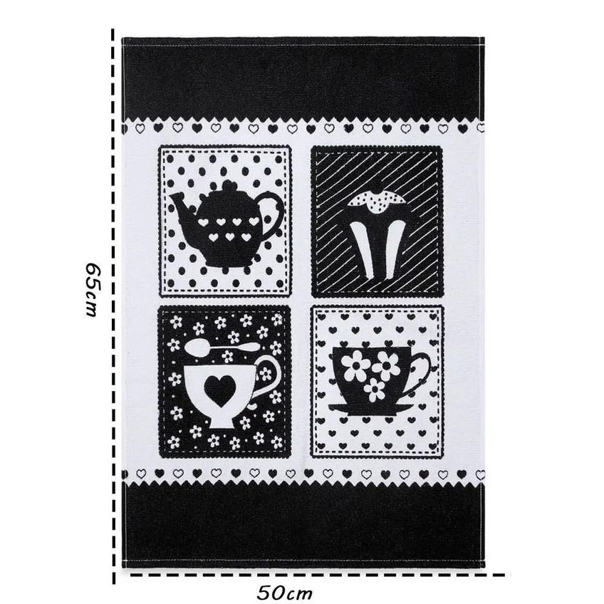 Pano De Copa Kazzavip Cooking Black 100% Algodão 50cm X 65cm 1 Peça Branco Estampado Buettner - imagem 3