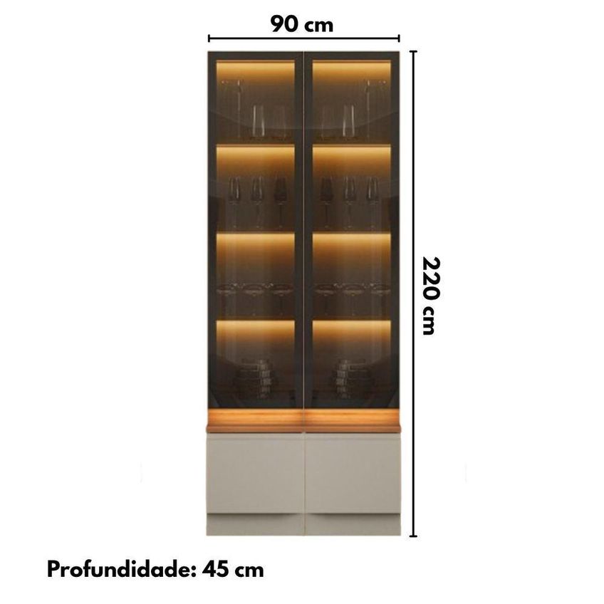 Cristaleira Magnata Moderno 2 Portas 3 Prateleiras MDF-MDP 80cm Café Com LED Linea Brasil 80cm - imagem 4