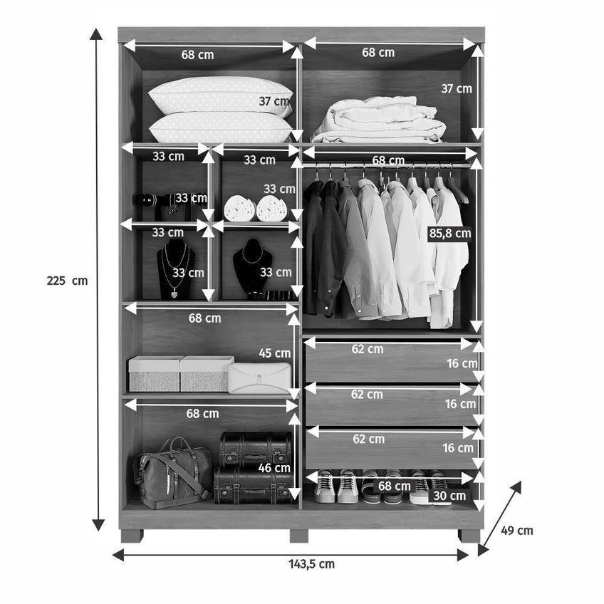 Guarda Roupa Casal New Supremo 4 Portas 3 Gavetas Cinza Off 140cm - imagem 2