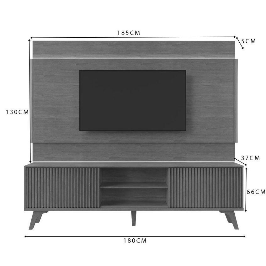 Painel E Rack Gaia Para Tv 65" 180cm Mdf Com Led Naturalle Mavaular Móveis - imagem 2