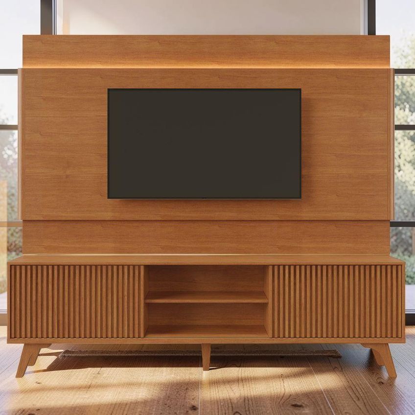 Painel E Rack Gaia Para Tv 65" 180cm Mdf Com Led Naturalle Mavaular Móveis - imagem 3