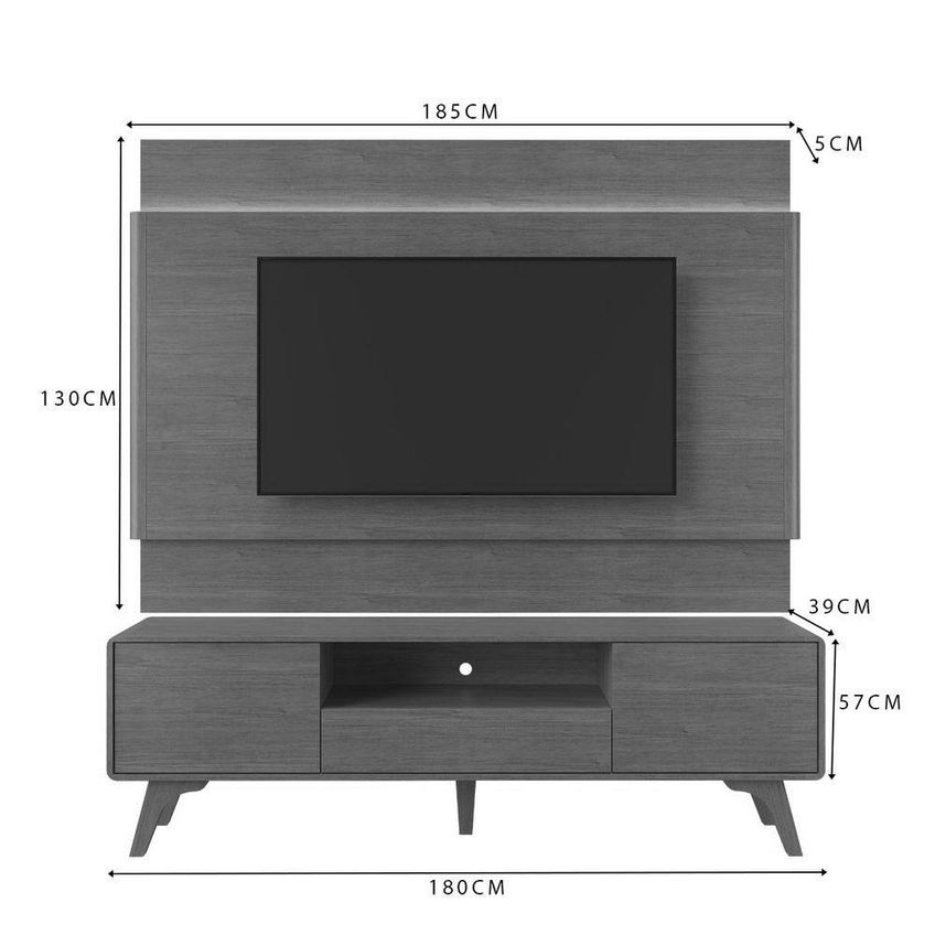 Painel E Rack Ares Para TV 65" 180cm MDF Com LED Amadeirado Mavaular Móveis - imagem 3