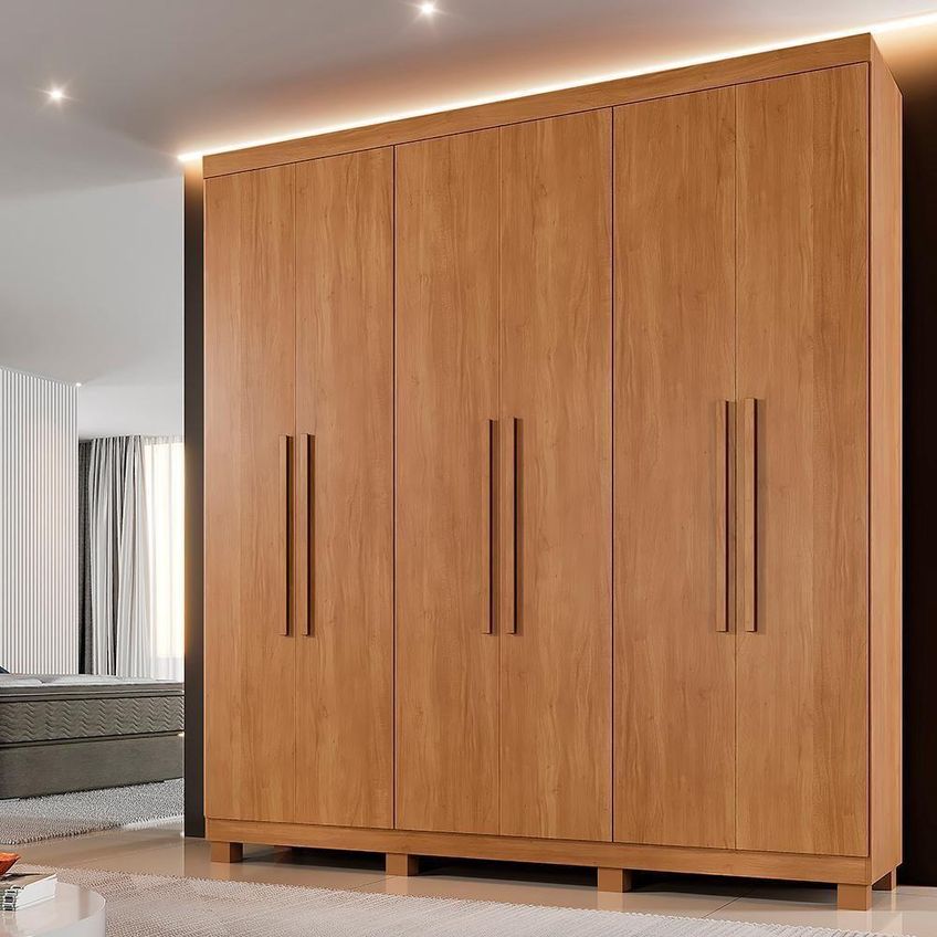 Guarda Roupa Casal Verona 6 Portas De Bater 3 Gavetas Mdp Cinamomo Top Útil 200cm - imagem 3