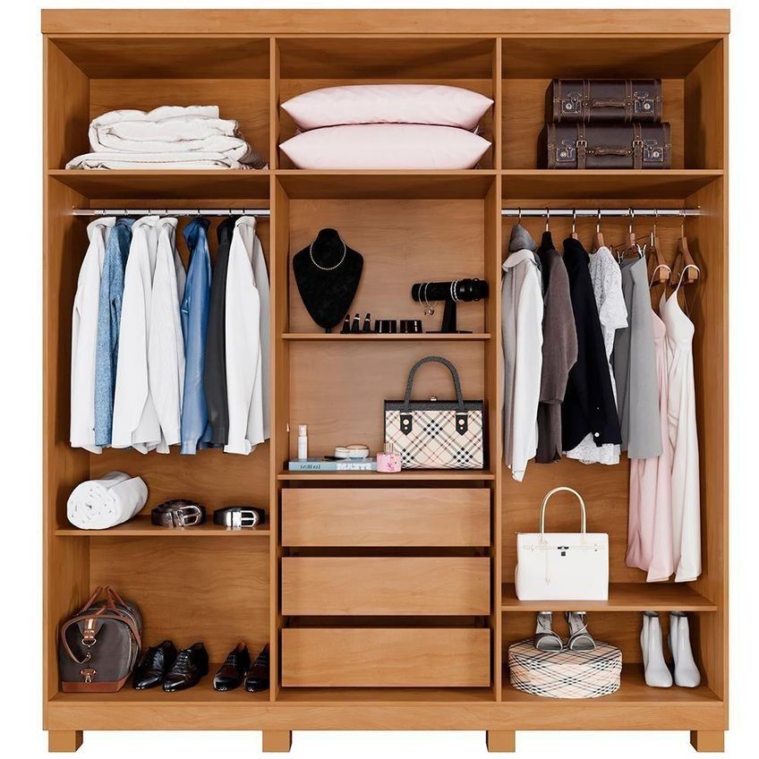 Guarda Roupa Casal Verona 6 Portas De Bater 3 Gavetas Mdp Cinamomo Top Útil 200cm - imagem 4