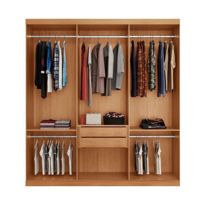 Guarda Roupa Casal Cr35534 3 Portas De Correr 2 Gavetas Mdf Madeirado Multimóveis - imagem 3