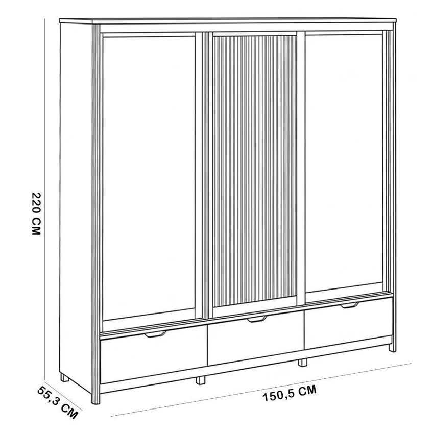 Guarda Roupa Casal Benton F06 3 Portas De Correr 3 Gavetas Madeira Maciça Tauari Lyam Decor - imagem 2