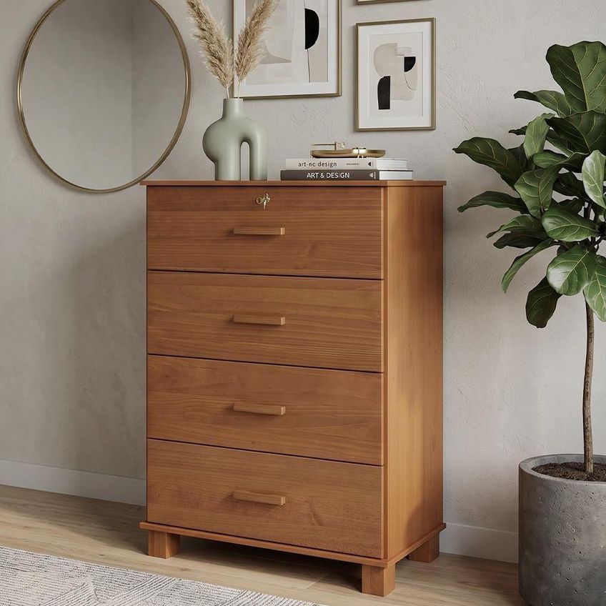 Cômoda Selena F06 4 Gavetas Madeira Maciça Puxador MDF Café Lyam Decor - imagem 4