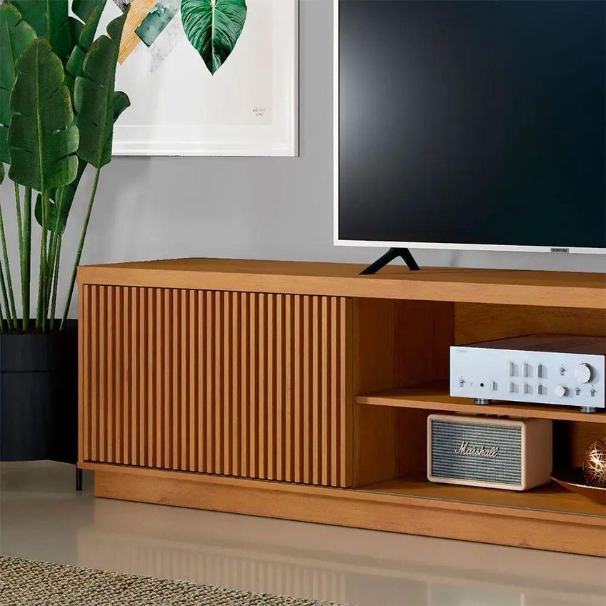 Rack Logan Para TV Até 75" 180cm MDF Com Portas Deslizantes Amadeirado Mavaular Móveis - imagem 3