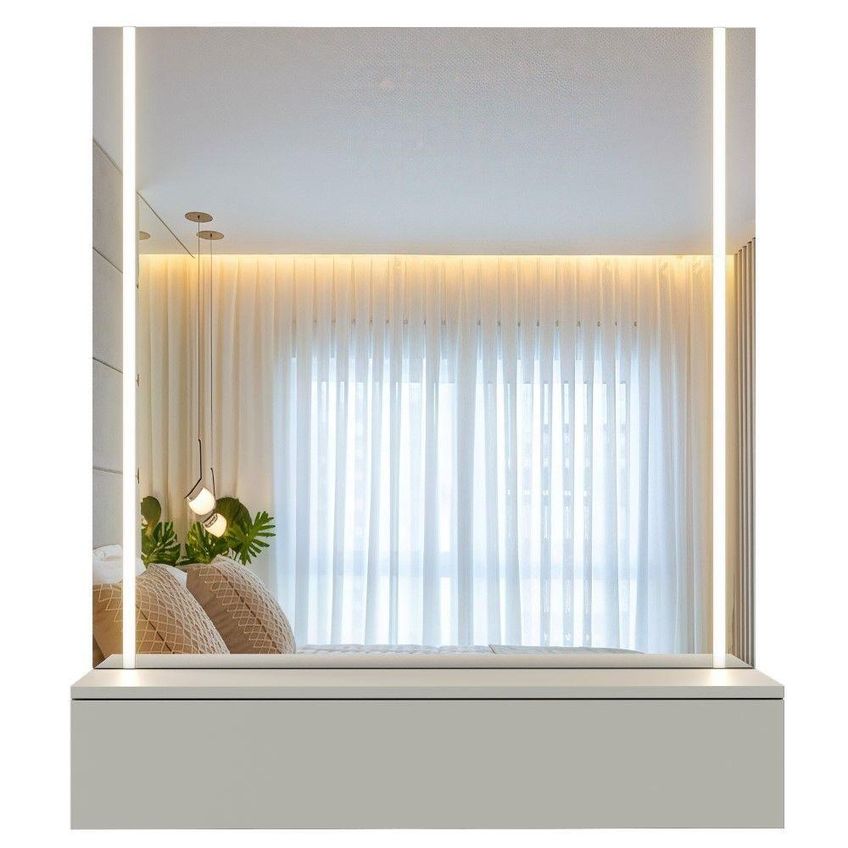 Camarim Imperus 1 Gaveta Com Espelho Iluminação Led Mdf Off White Mavaular - imagem 4