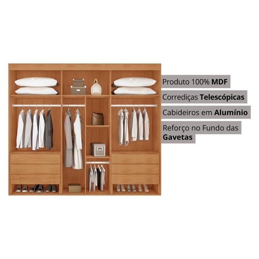 Guarda Roupa Casal Cr35545 6 Portas De Bater 6 Gavetas Mdf Laqueado Madeirado Multimóveis - imagem 5