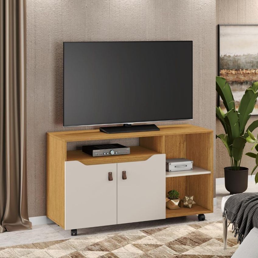 Rack Apolo Para TV Até 49 Polegadas 121cm MDP Com 3 Nichos Cinamomo Off White - imagem 3