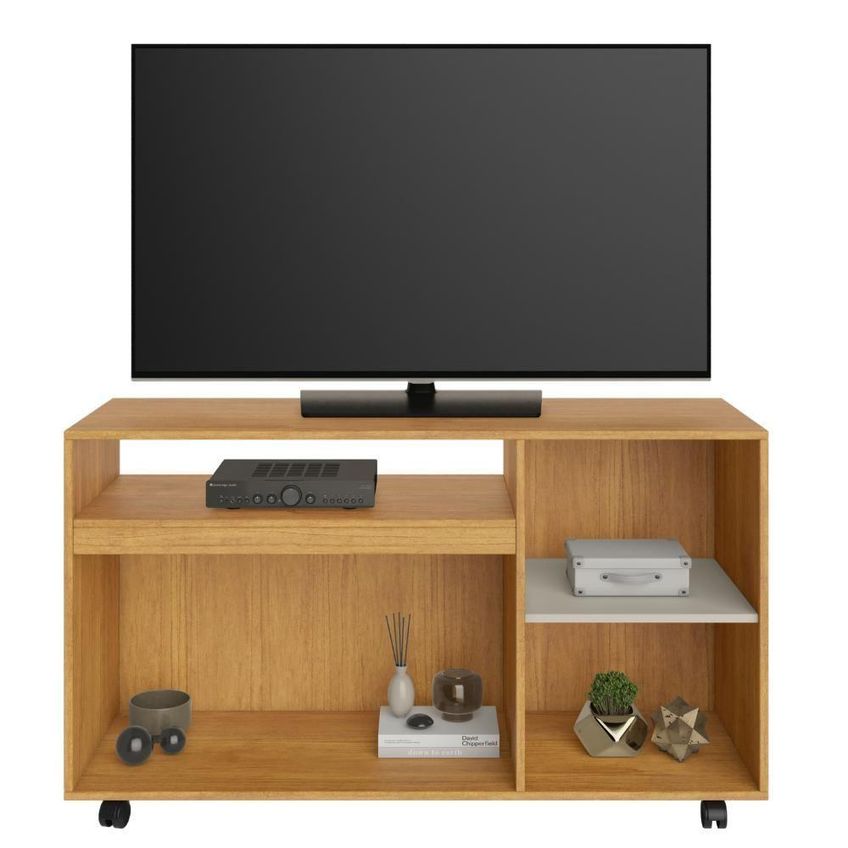 Rack Apolo Para TV Até 49 Polegadas 121cm MDP Com 3 Nichos Cinamomo Off White - imagem 4