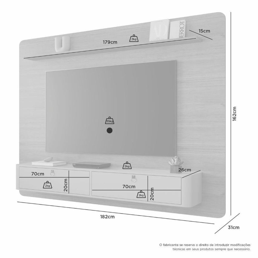 Painel Tito Para TV Até 65" 182cm MDP Com Portas Basculantes Café Tito - imagem 4
