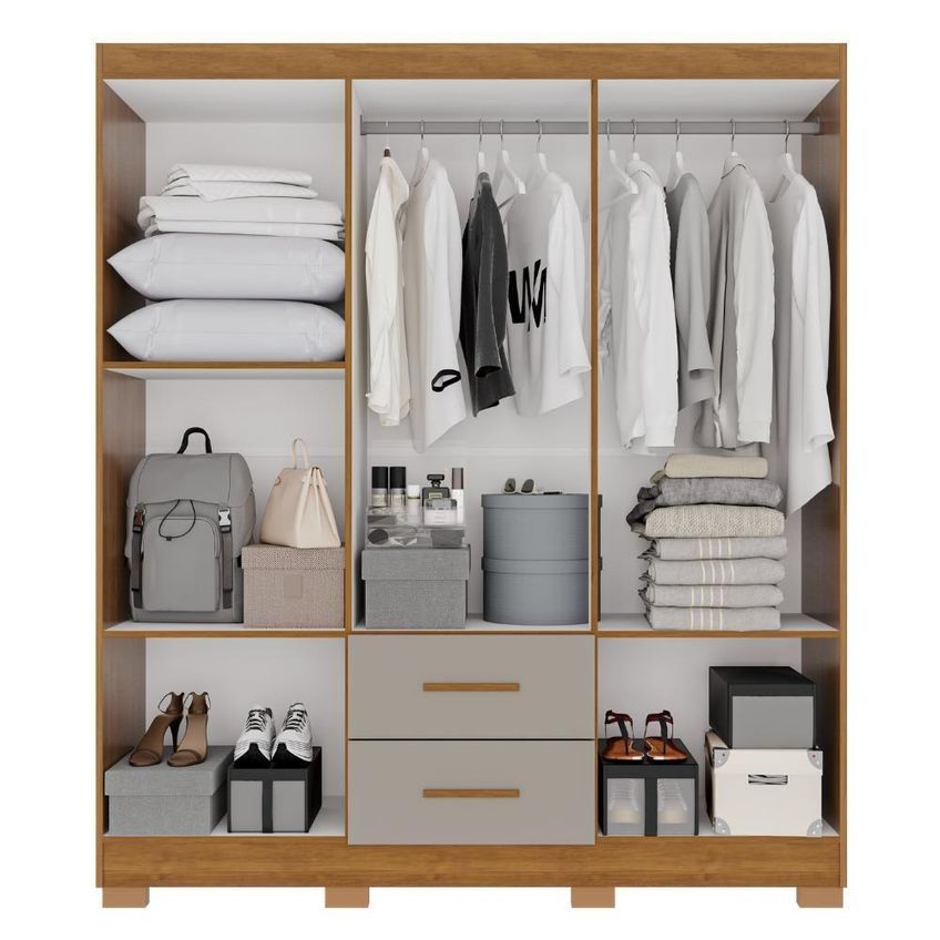 Guarda Roupa Casal Catar Premium 6 Portas De Bater 2 Gavetas Mdp Cinamomo Off White Catarina 150cm - imagem 2