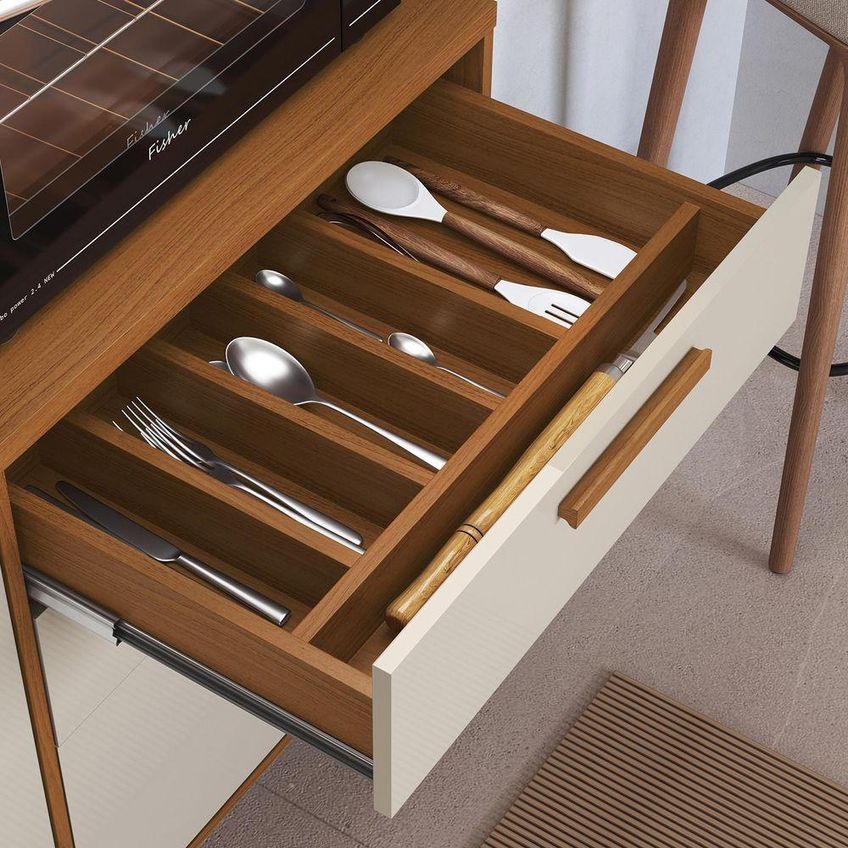 Kit Cozinha Grécia 7 Portas 2 Gavetas MDP 180cm Off White e Freijó Indékes - imagem 3