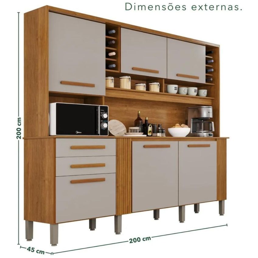 Armário Kit Palazzo 2 Portas 2 Gavetas Mdp 200cm Cinamomo Off Cinza Off - imagem 2
