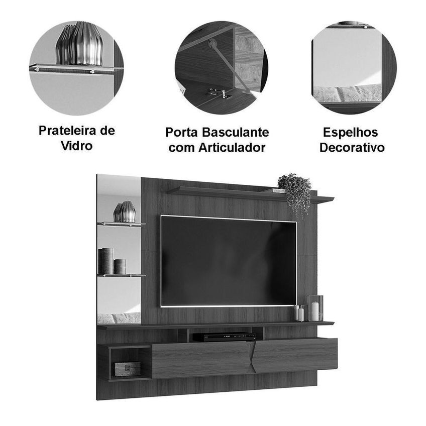 Painel Para TV 55" 183cm MDF-MDP Basculante Off White Lukaliam Móveis - imagem 3