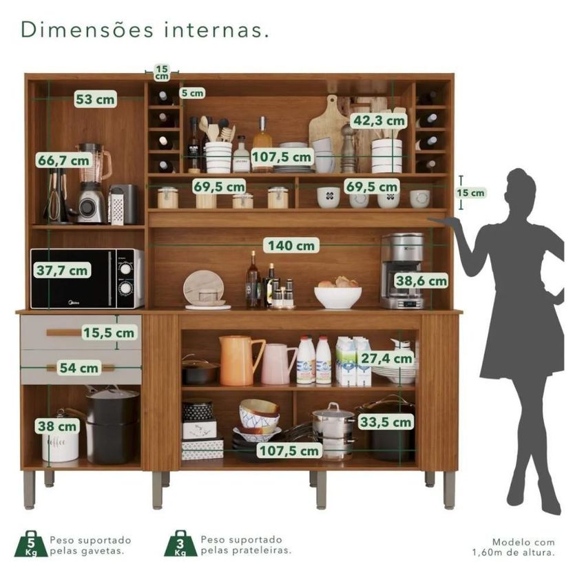 Armário Kit Palazzo 2 Portas 2 Gavetas Mdp 200cm Cinamomo Off Cinza Off - imagem 5