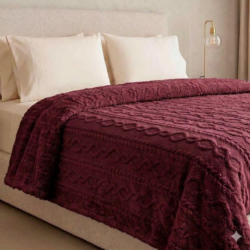 Manta Alto Relevo Queen 220x240cm Sherpa Aconchegante Marsala Lilly Home Enxovais - imagem 2