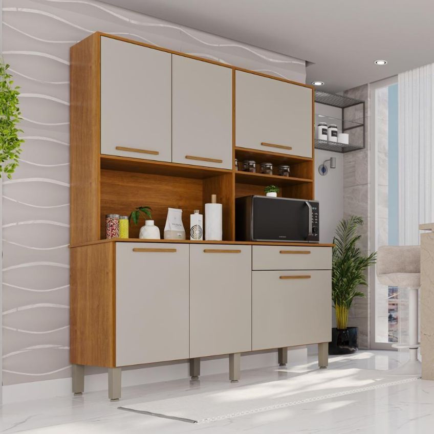 Armário De Cozinha Imperial 5 Portas 1 Gaveta MDF 160cm Cinza - imagem 3