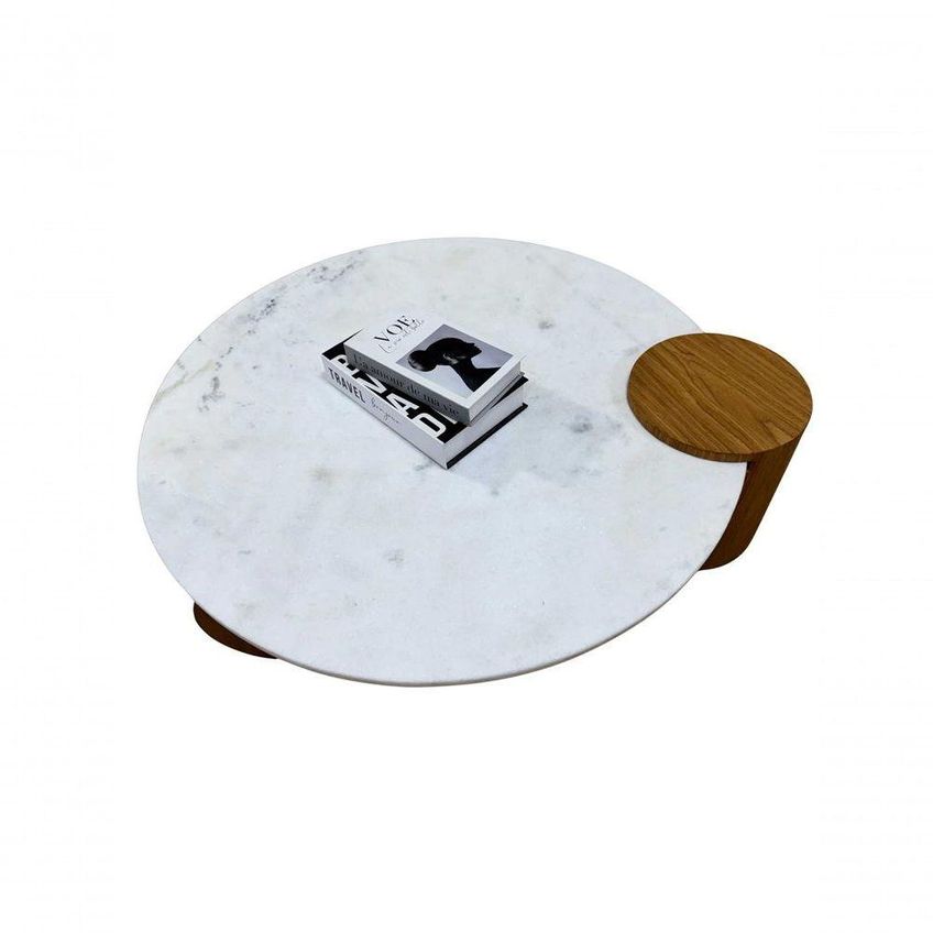 Mesa De Centro Orbita Redonda Vidro Madeira Maciça 60cm Branco - imagem 4